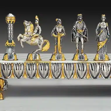Set "Renaissance Florentine" Schachbrett und Schachspiel aus Bronze, Onyx und 24 Karat Gold