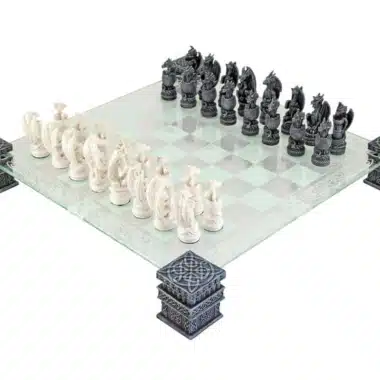 Dragons II Set Glasschachbrett und bemaltes Harzschachspiel