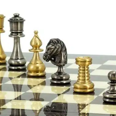 Set Persien II Ahornholzschachbrett & Schachspiel aus massivem Messing – Bild 6