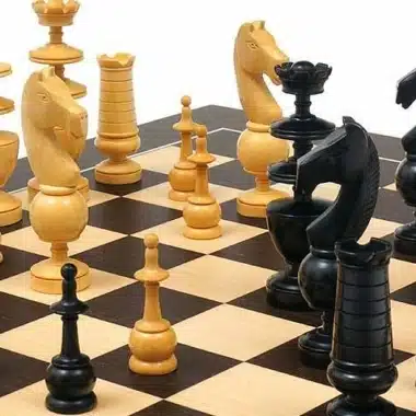 Schwarze und helle Springer und Türme des Palais Français in Spielposition