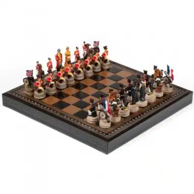 Alternative view of Set Schlacht von Waterloo III Kunstlederschachbrett mit Aufbewahrung & handbemaltem Schachspiel aus Harz