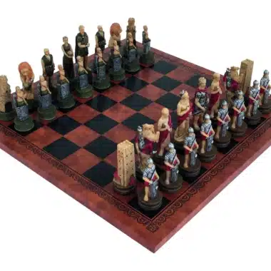 Gladiatoren-Set Schachbrett aus Kunstleder und Schachspiel aus Resin, handbemalt