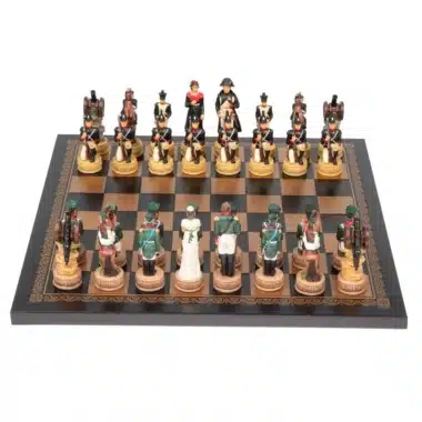 Set Napoleon Russlandfeldzug II Schachspiel aus Kunstharz und Schachbrett aus Kunstleder Schwarz