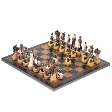 Set Napoleon Russlandfeldzug II Schachspiel aus Kunstharz und Schachbrett aus Kunstleder Schwarz – Bild 8