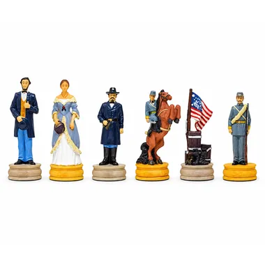 Bemalte Schachfiguren mit Figuren des amerikanischen Bürgerkriegs