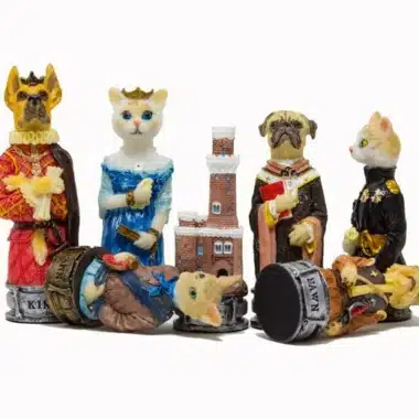 Hunde- und Katzenset Schachbrett aus Kunstleder und Schachspiel aus Harz – Bild 9