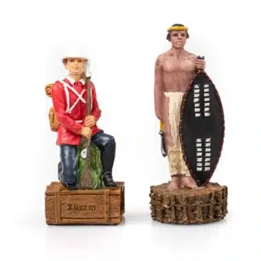 Anglo-Zouloue Kriegsset Rotes Kunstlederschachbrett und handbemaltes Schachspiel aus Harz – Bild 13
