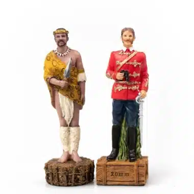 Anglo-Zouloue Kriegsset Rotes Kunstlederschachbrett und handbemaltes Schachspiel aus Harz – Bild 11