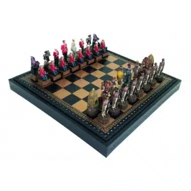 Set Anglo-Zulu-Krieg II Schachbrett aus Kunstleder mit Stauraum und Schachfiguren aus Harz, handbemalt