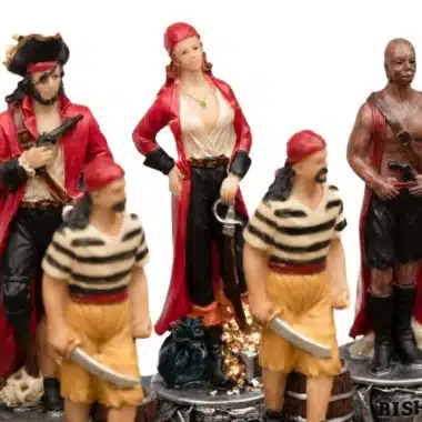 Set Pirates III Kunstlederschachbrett und handbemaltes Schachspiel aus Harz – Bild 4