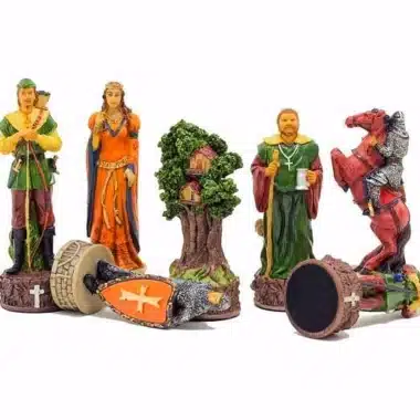 Ensemble "Robin des Bois" Echiquier en Similicuir & Jeu d'Echecs en Résine Peint à la Main