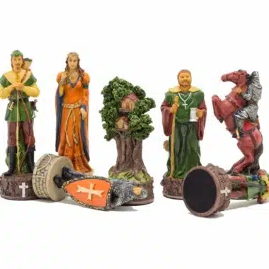 Robin Hood II Set Handbemaltes Schachbrett aus Ahorn- und Heidekrautholz & Schachspiel aus Harz – Bild 9