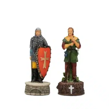 Set Robin Hood Kunstlederschachbrett & handbemaltes Schachspiel aus Harz – Bild 14