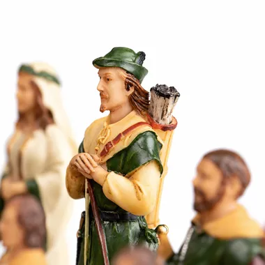 Robin-Hood-Figur aus handbemaltem Harz, Detailansicht des Charakters