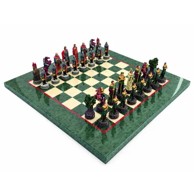 Robin-Hood-II-Set, Schachbrett aus Ahorn und Heidekraut mit bemalten Figuren