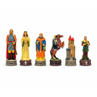 Schachfiguren Robin Hood bemalt, Gesamtansicht der sechs Figuren
