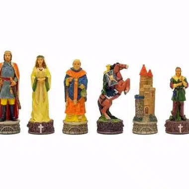 Ensemble "Robin des Bois" Echiquier en Similicuir & Jeu d'Echecs en Résine Peint à la Main