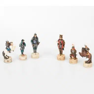 Samurai Schachbrett Set Kunstleder Aufbewahrungsbox und handbemaltes Schachspiel aus Harz – Bild 8