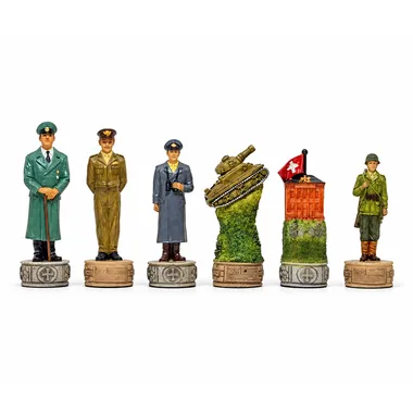 Schachspiel Hitler vs Roosevelt, Figuren einer Seite in Reihe