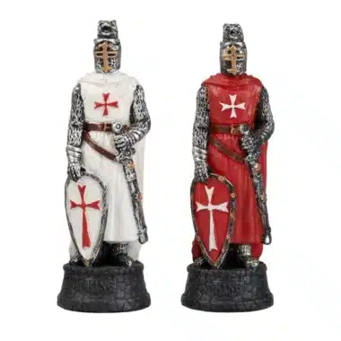 Templer-Könige aus Kunstharz, Schild und Schwert, weißes Kreuz
