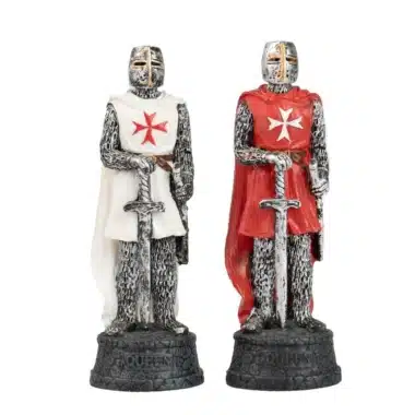 Templer-Damen aus Kunstharz, weiß und rot, Kreuz auf dem Umhang