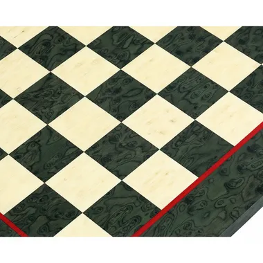 Schachbrett aus grünem Ahornholz, Detailansicht der Felder diagonal