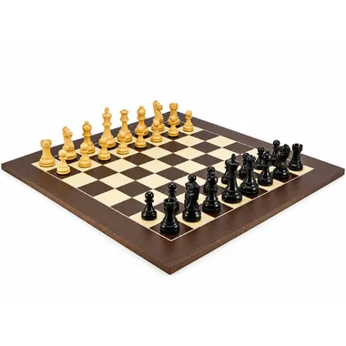 Komplettes Schachset Frankfurt mit Wenge-Schachbrett und Buchsbaum-Figuren