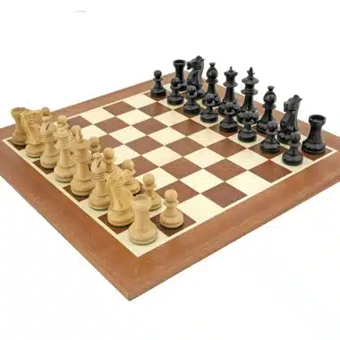 Set Fleur Royale Schachbrett aus Mahagoni und Ahorn, Schachspiel aus Ebonisiertem Buchsbaum