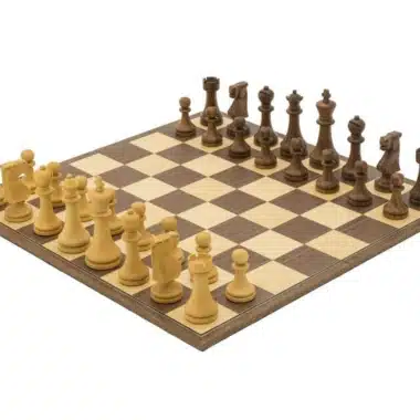 Gründer-Set Faltbares Schachbrett aus Nussbaum und Ahorn & Schachspiel aus Gold-Rosenholz