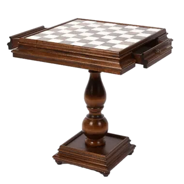 Alternative view of Luxustisch mit Schachbrett und Aufbewahrungsschublade aus Buchenholz und Spielbrett aus Carrara-Marmor und toskanischem Alabaster