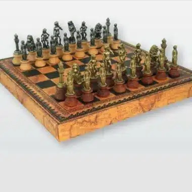 Florentine II Set mit massiven Metallfiguren auf Kunstleder-Schachbrett