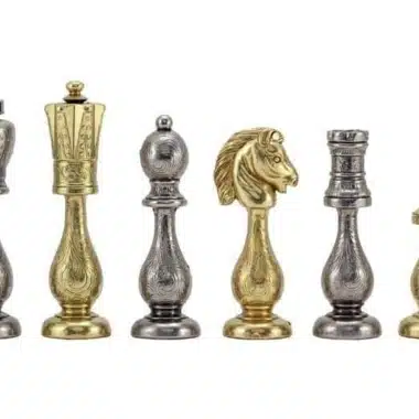 Arabic Style IV Kunstlederschachbrett mit Aufbewahrung und Schachspiel aus gold- und silberbeschichtetem Metall – Bild 6
