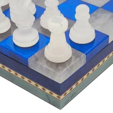 Blau-weißes Set aus Schachbrett und Schachspiel aus antikem Marmor mit Aufbewahrungsbox – Bild 4