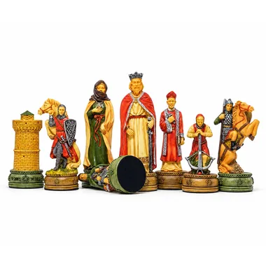 Schachspiel Camelot, alle Figuren mit detailliertem Turm und Springern