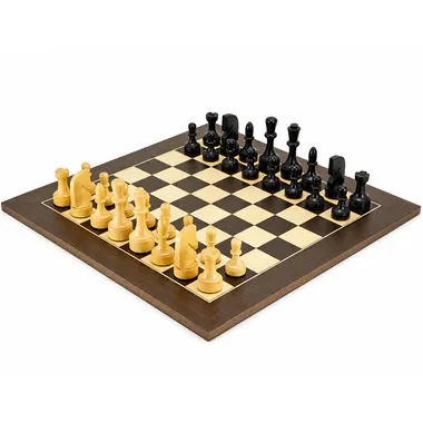 Komplettes Schachset aus Ahorn und Wenge mit Figuren aus ebonisiertem Buchsbaum