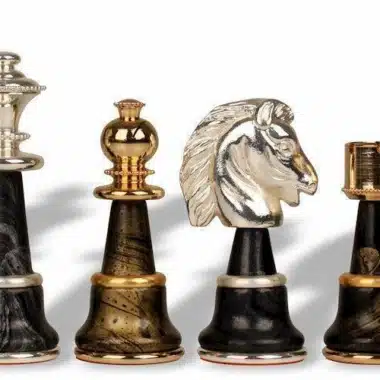Staunton Fantasy XL Set Schachbrett aus grünem Ahornholz & Schachspiel aus Messing und Holz mit Gold- und Silberbeschichtung – Bild 8