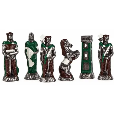 Bemalte Metall-Schachfiguren, silberne Barbaren-Seite, Turm, Springer, Anführer