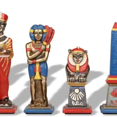 Set Ägypten III Ahornholzschachbrett & Schachspiel aus massivem, handbemaltem Metall – Bild 7
