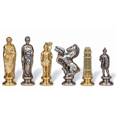 Schachfiguren Jules César, Detail von König, Springer und Turm in Gold und Silber