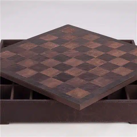 Aufbewahrungsbox aus echtem Leder mit diagonal geöffnetem Schachbrett Flowered