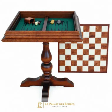 Zwei-in-Eins-Tisch mit Schachbrett, Schach- und Backgammonspiel aus Wurzelholz