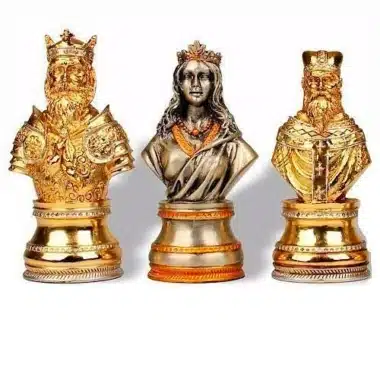 Jeu d'Echecs en Etain Plaqué Or et Argent"Buste Médiéval"