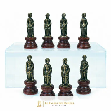 Bauern und Türme als Soldatenfiguren, Sockel aus rotem Holz