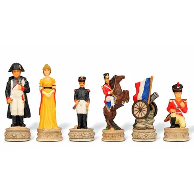 Schachfiguren Schlacht von Waterloo, Dame im gelben Kleid und englische Soldaten