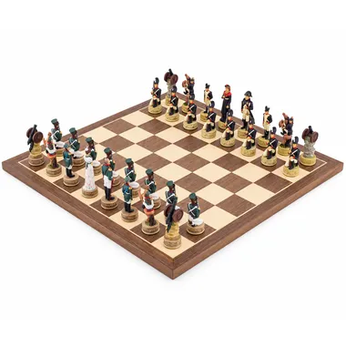 Schachspiel Napoléon Vs Russie, Gesamtansicht auf Ahorn- und Nussbaum-Schachbrett
