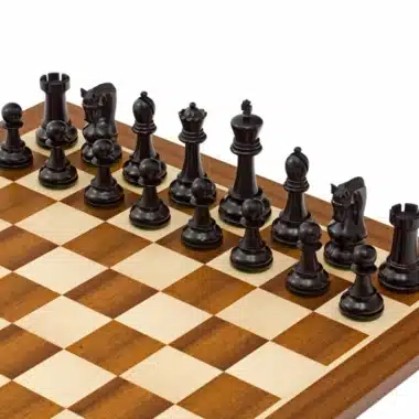 Leningrad-Set Schachbrett aus Mahagoniholz und Schachspiel aus ebonisiertem Buchsbaumholz – Bild 4