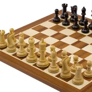 Leningrad-Set Schachbrett aus Mahagoniholz und Schachspiel aus ebonisiertem Buchsbaumholz – Bild 3