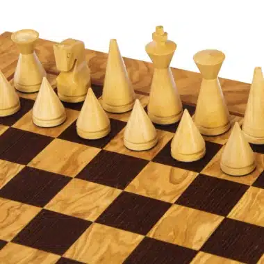 Modernes Schachspiel aus Rosenholz und Schachbrett aus Olivenwurzel mit Aufbewahrung – Bild 3