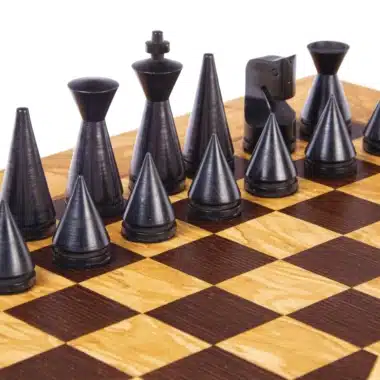 Alternative view of Modernes Schachspiel aus Rosenholz und Schachbrett aus Olivenwurzel mit Aufbewahrung