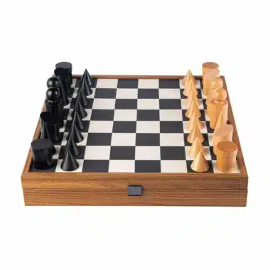 Alternative view of Bauhaus-Schachspiel Schwarz und Weiß aus Holz und Kunstleder mit Aufbewahrung